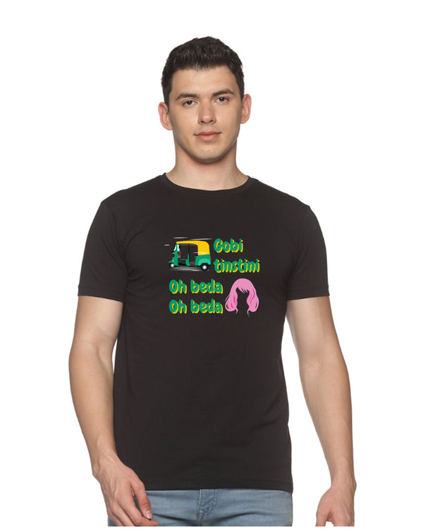Gobi Tinstini, Oh beda Oh beda Round Neck Men T-Shirts -  Black